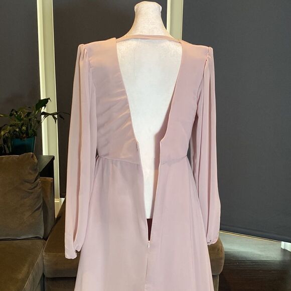 Women’s Full Length Chiffon V-Neck Zip Up Back Bridesmaid Dress Leg Split Size 8 - Picture 7 of 9